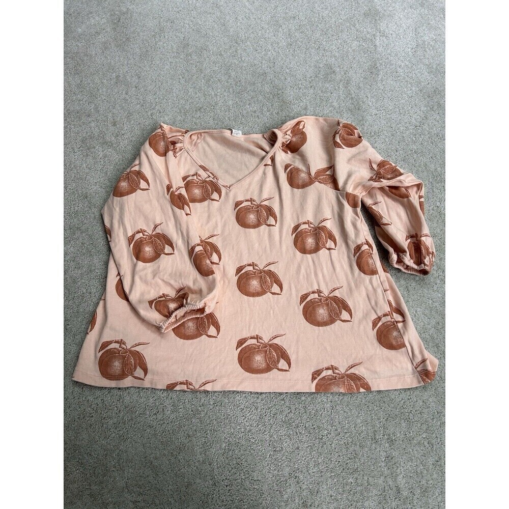 KATE QUINN ORGANICS V-Neckline 3/4 Length Sleeve Cinched Top Peach Medium Women